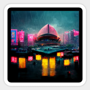 Neon District - Cyberpunk Cityscape Operahouse Sticker